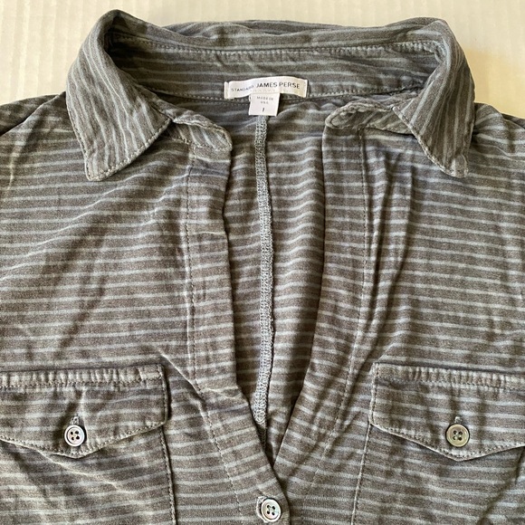 Standard James Perse blue and grey striped knit side panel shirt size 1 - Picture 6 of 14